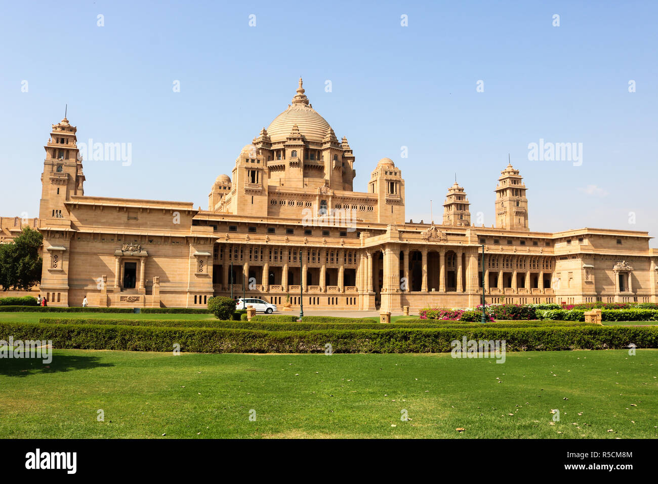 Umaid Bhawan Palace, Jodhpur, Rajasthan gelegen, ist einer der größten privaten Residenzen der Welt. Ein Teil des Palastes wird von Taj Hotels verwaltet. Stockfoto