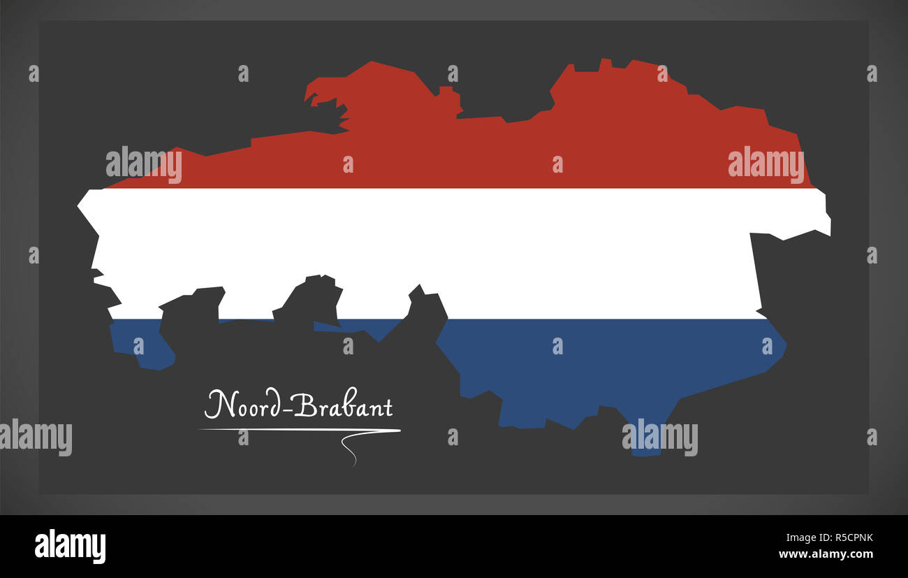 Noord-Brabant-Niederlande Karte mit niederländischen Nationalflagge illustration Stockfoto