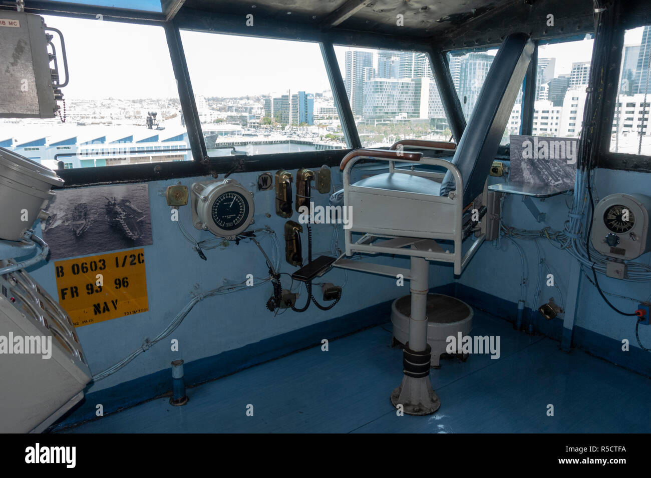Navigation Brücke, USS Midway Museum, San Diego, California, United States. Stockfoto