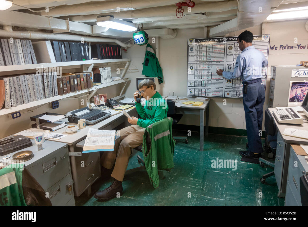 Die Luft Flügel Maintenance Manager ("Großer Hund"), USS Midway Museum, San Diego, California, United States. Stockfoto