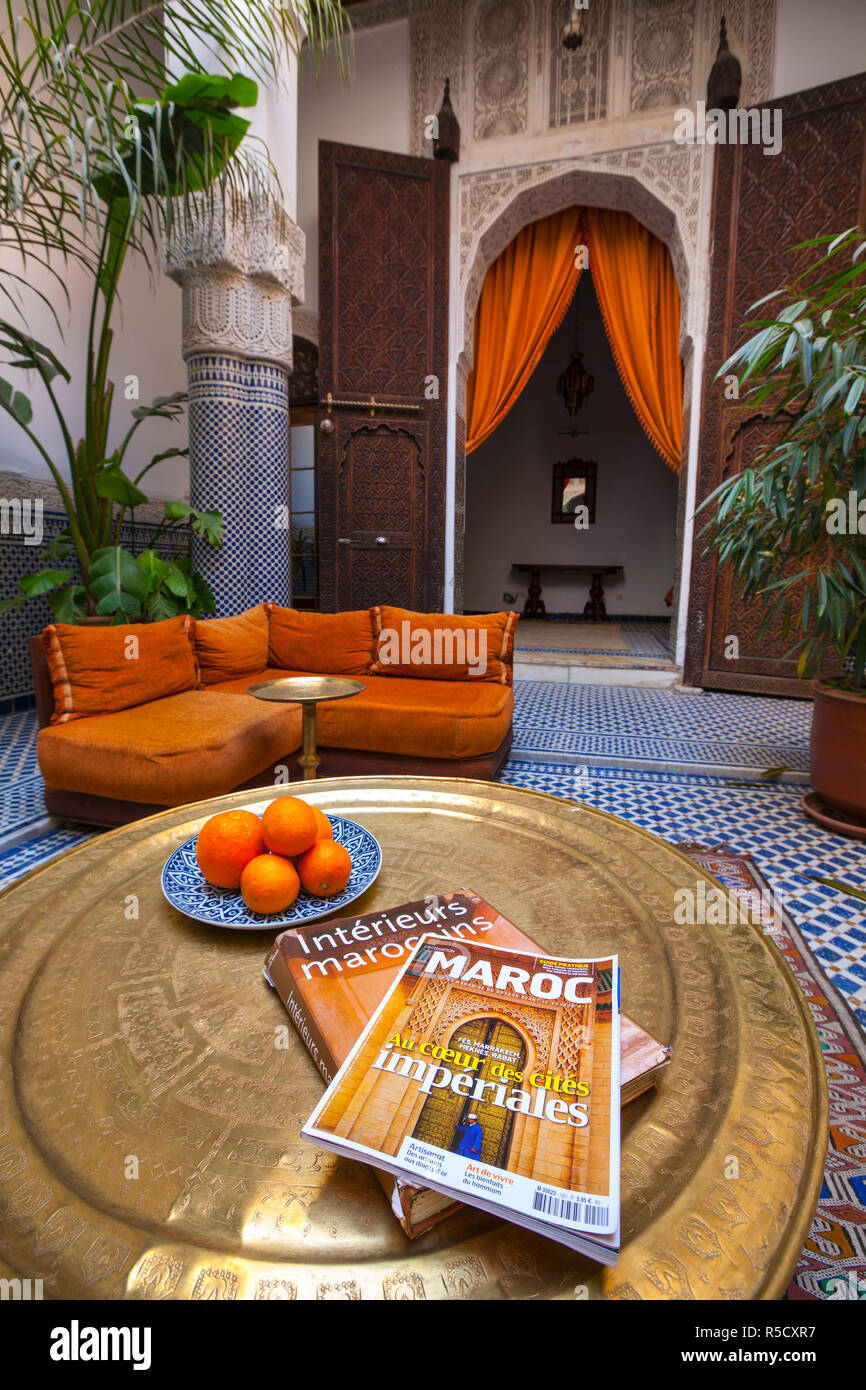 Riad Innenraum, der Medina Fes, Marokko Stockfoto