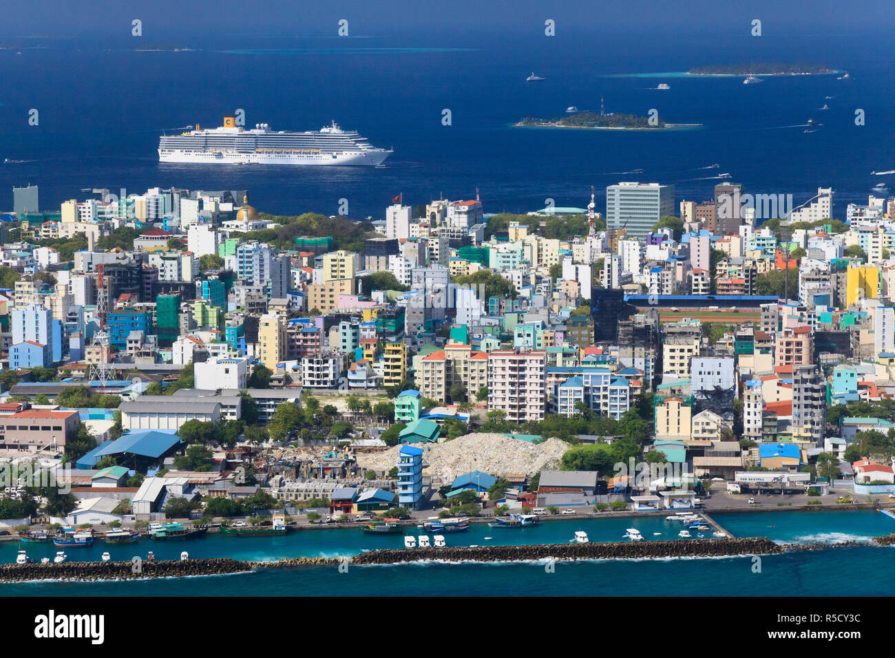 Malediven, Male Atoll, Luftaufnahme der männlichen Stadt Stockfoto