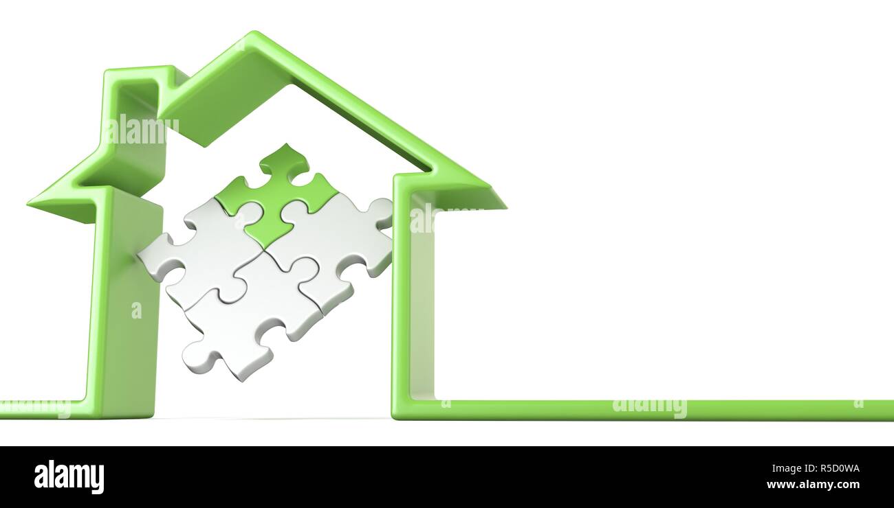 Puzzle in Haus aus grünen Linie 3 D Stockfoto