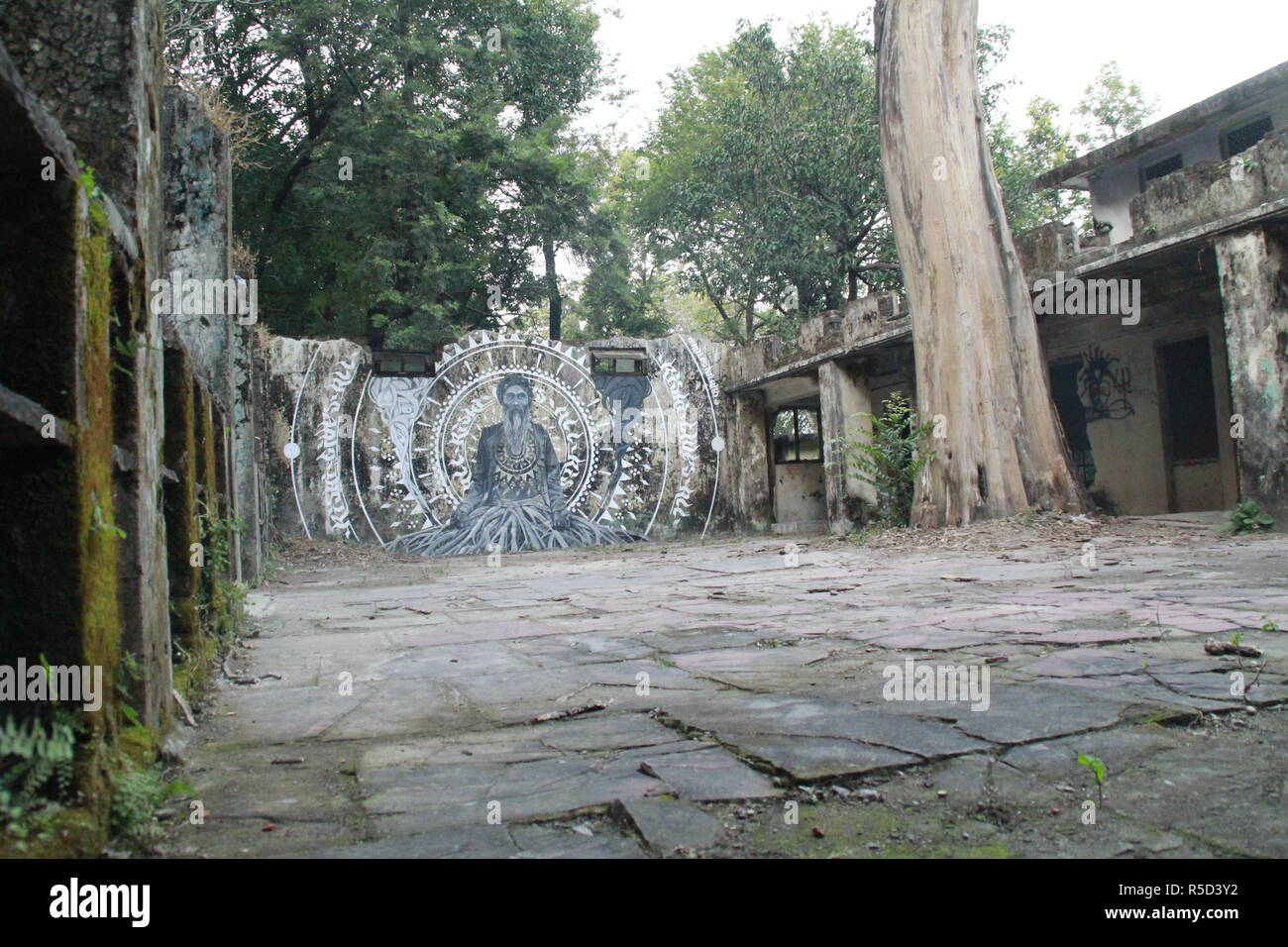 Wall Street Kunst an der Beatles ashram Rishikesh Stockfoto