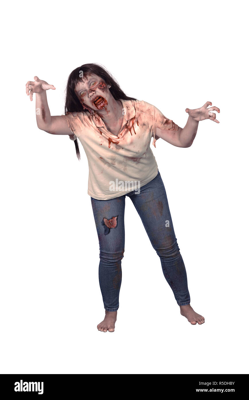 Weibliche zombie isoliert auf weißem Hintergrund Stockfoto