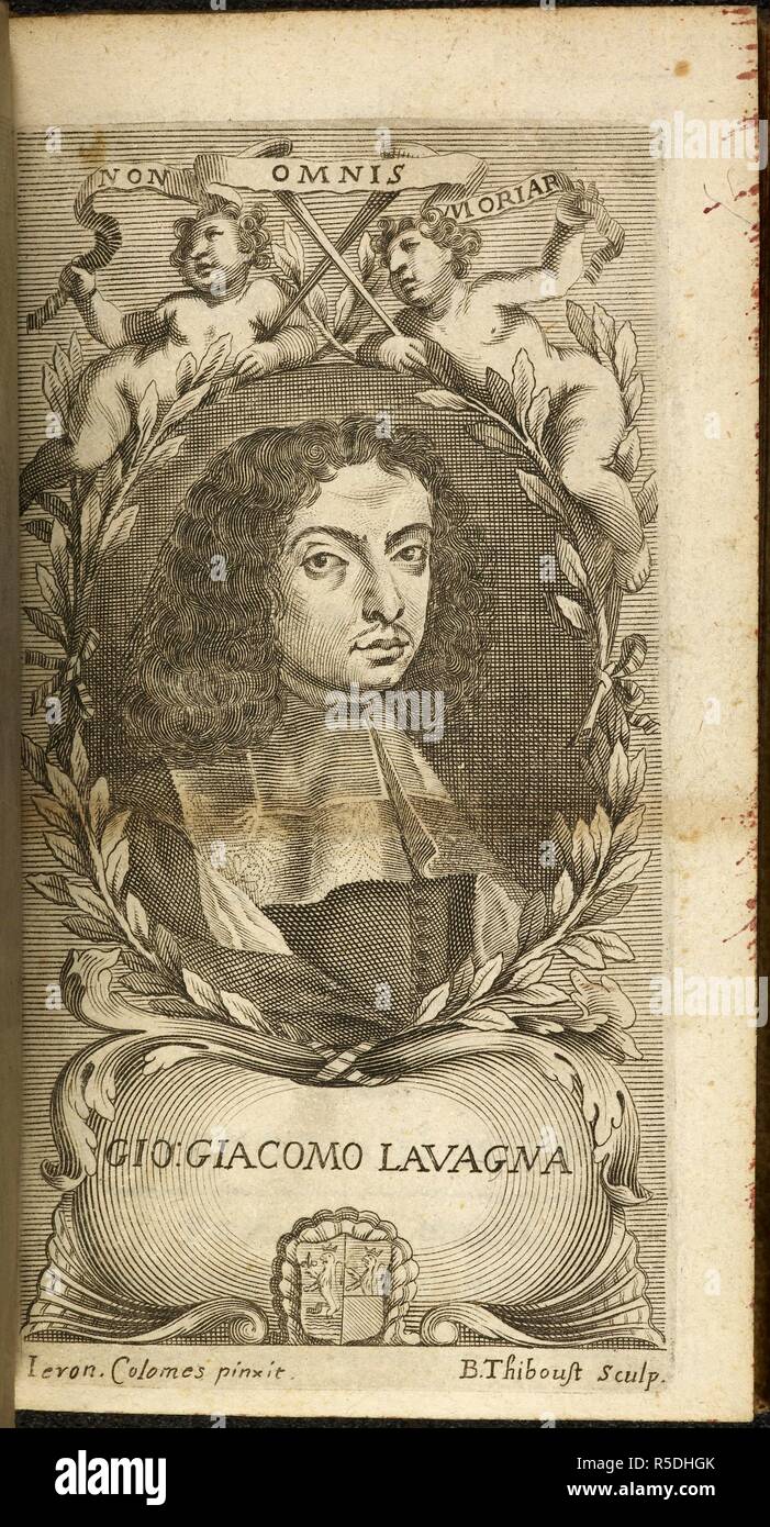 Portrait von Giovanni Giacomo Lavagna (gestorben 1679). Italienischer Dichter. Delle Poesie di G. G. L. Parte prima. (Compositioni di Diversi in Lode dellâ™ € Autore.). Venetien, 1675. Quelle: 1062. a. 27, Platte 2. Stockfoto