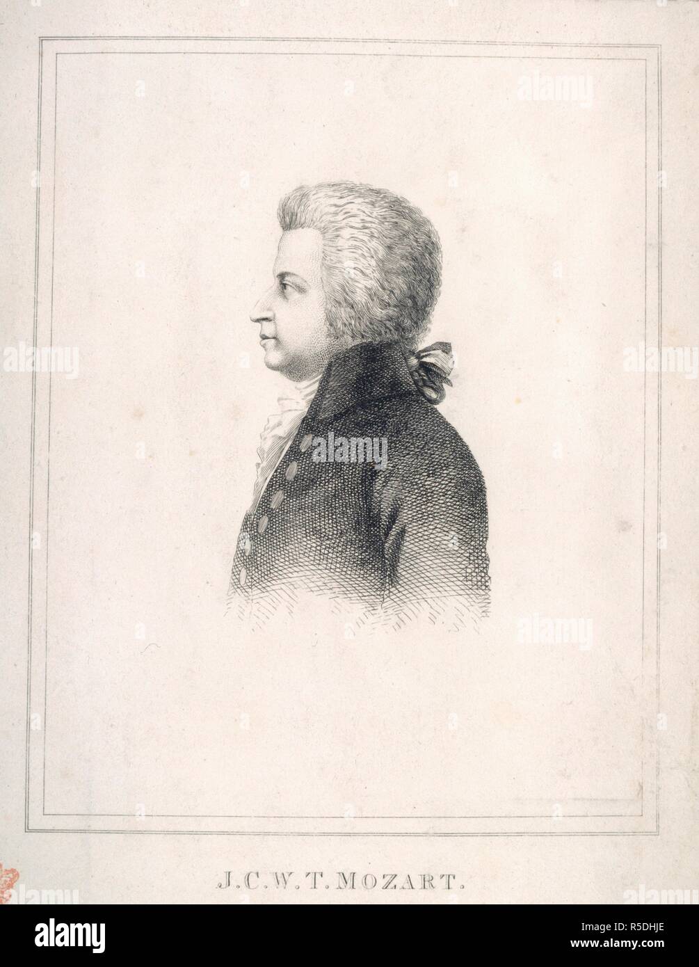 J.C.W.T. Mozart. Sammlungen von Eliza Wesley in Bezug auf Englisch ein. 19 Cent. Wolfgang Amadeus Mozart (1756-91). Österreichischen Komponisten. Porträt. Bild aus Sammlungen von Eliza Wesley im Zusammenhang mit Englisch und ausländischen Komponisten, Musiker, Sänger und andere, bestehend aus graviert Portraits, Fotografien, Zeitung - Stecklinge genommen, und andere Drucksachen, mit wenigen ursprünglichen Buchstaben, usw. Die Namen sind alle im Index. Ursprünglich veröffentlicht in 19 Cent produziert. . Quelle: Hinzufügen. 35027, f 44. Stockfoto