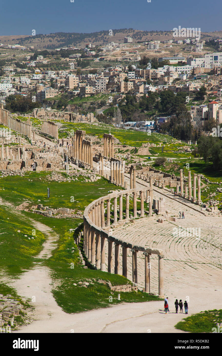 Jordan, Jerash, Überblick über Ruinen römischer Zeit Stockfoto