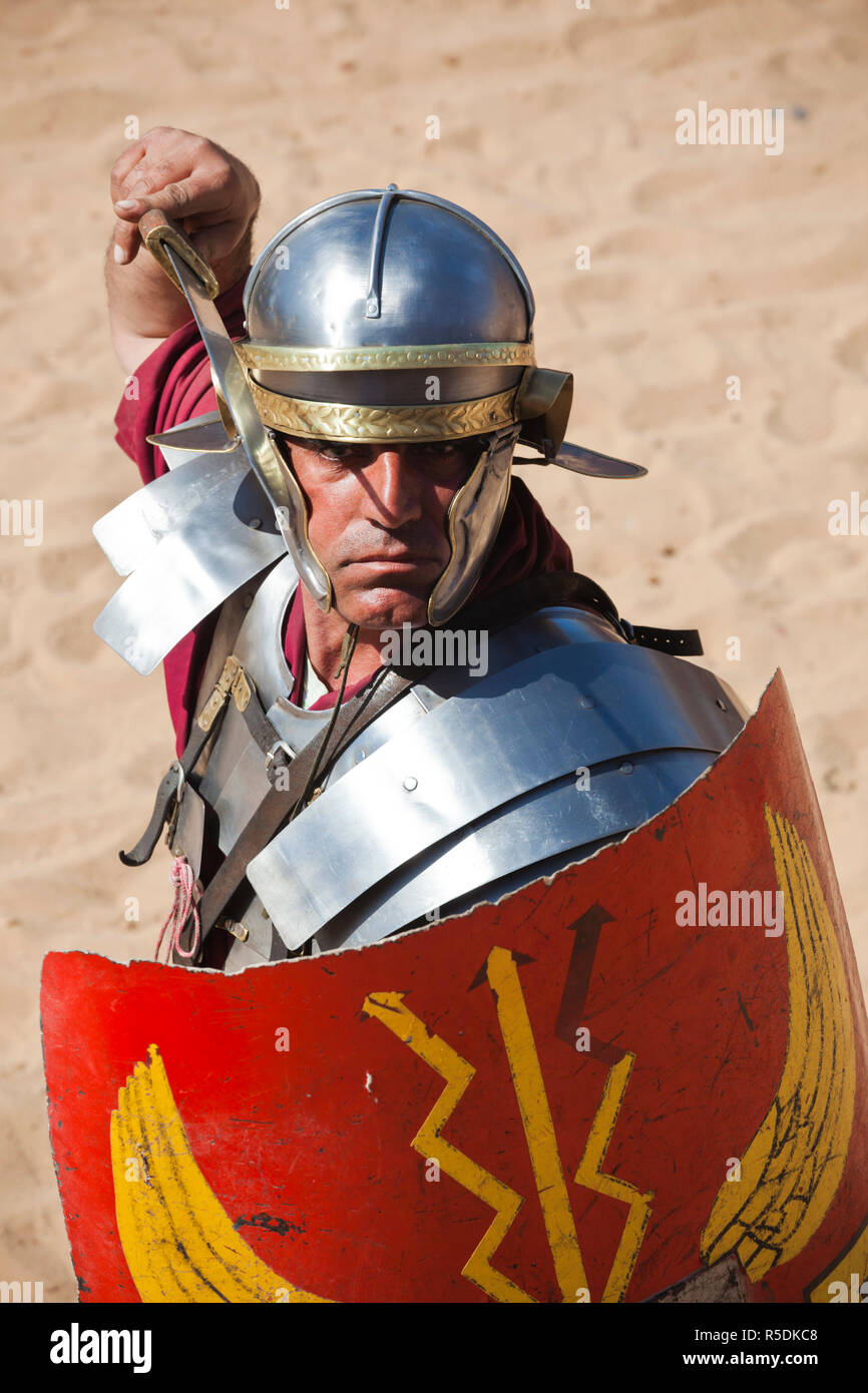 Jordanien, Jerash, römische Armee und Wagen Erfahrung, römische Ära militärischer zeigen Stockfoto