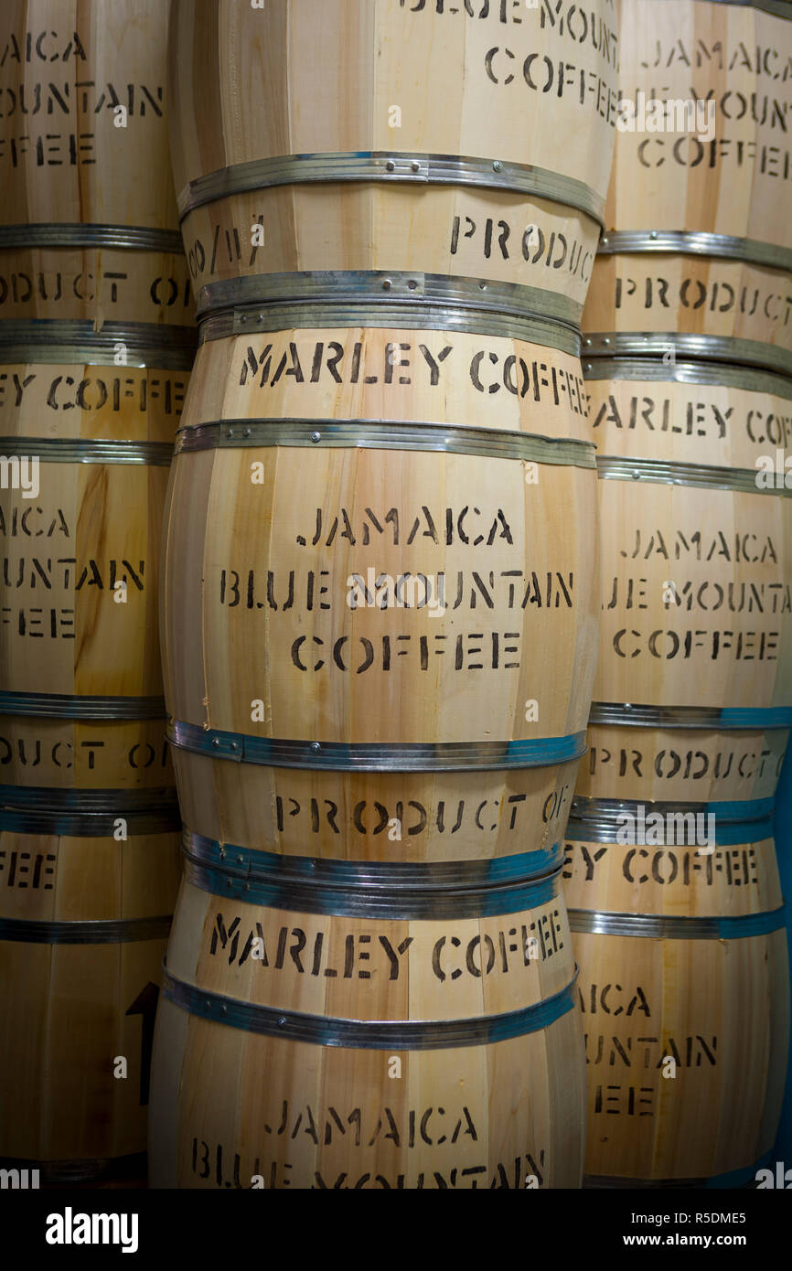 Marley Kaffee für den Export bereit, Marley Kaffee, Kingston, St. Andrew Parish, Jamaika, Karibik Stockfoto