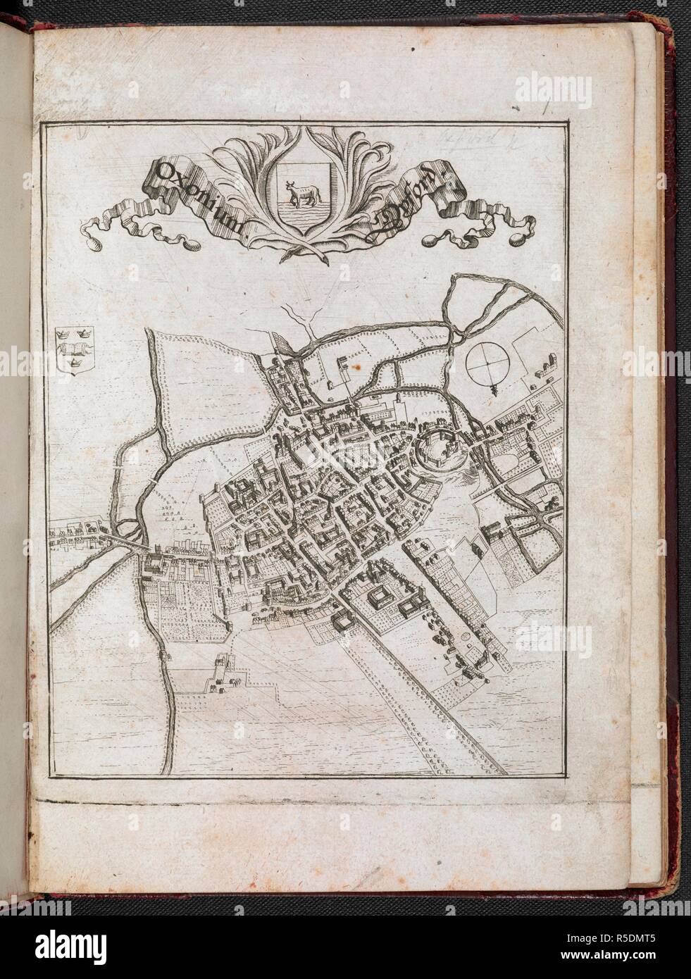 Eine Karte von Oxford. Oxonium. Oxford. 1650?. Quelle: Karten C.27.e.3. (1.). Sprache: Latein und Englisch. Autor: Merian, Matthaeus. Stockfoto