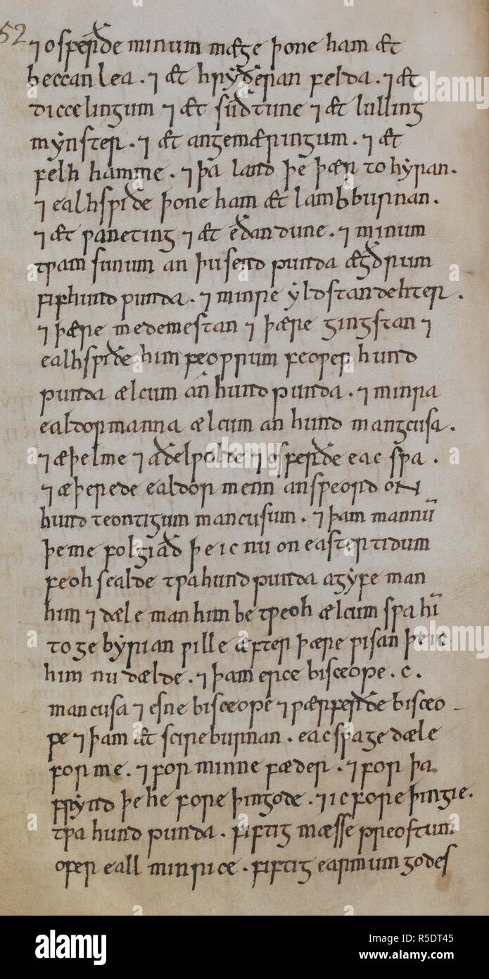 Der Wille des Königs Ã † lfred (Alfred); mit Vorwort, Incipit: 'Ic Ã † lfred cingc Mitte godes gife" und explizit: "[s] ic-hit sylf ge [c eÃ°e]Ã ¦ t ¦ Ã¾am nyhstan Einrichtung ge". Das Incipit: 'Ic Ã † lfred Ã¾est seaxena cingc" und explizit: "[s] ge mich für gyfan [yllan]'. Von (ff. 29 v bis 33 r). . [Historische Texte einschließlich der Wille des Königs Ã † lfred]. Liber vitae ("Die neuen Minster Liber vitae'). c 1031. Quelle: Stowe 944 w.31 v. Sprache: Latein. Stockfoto