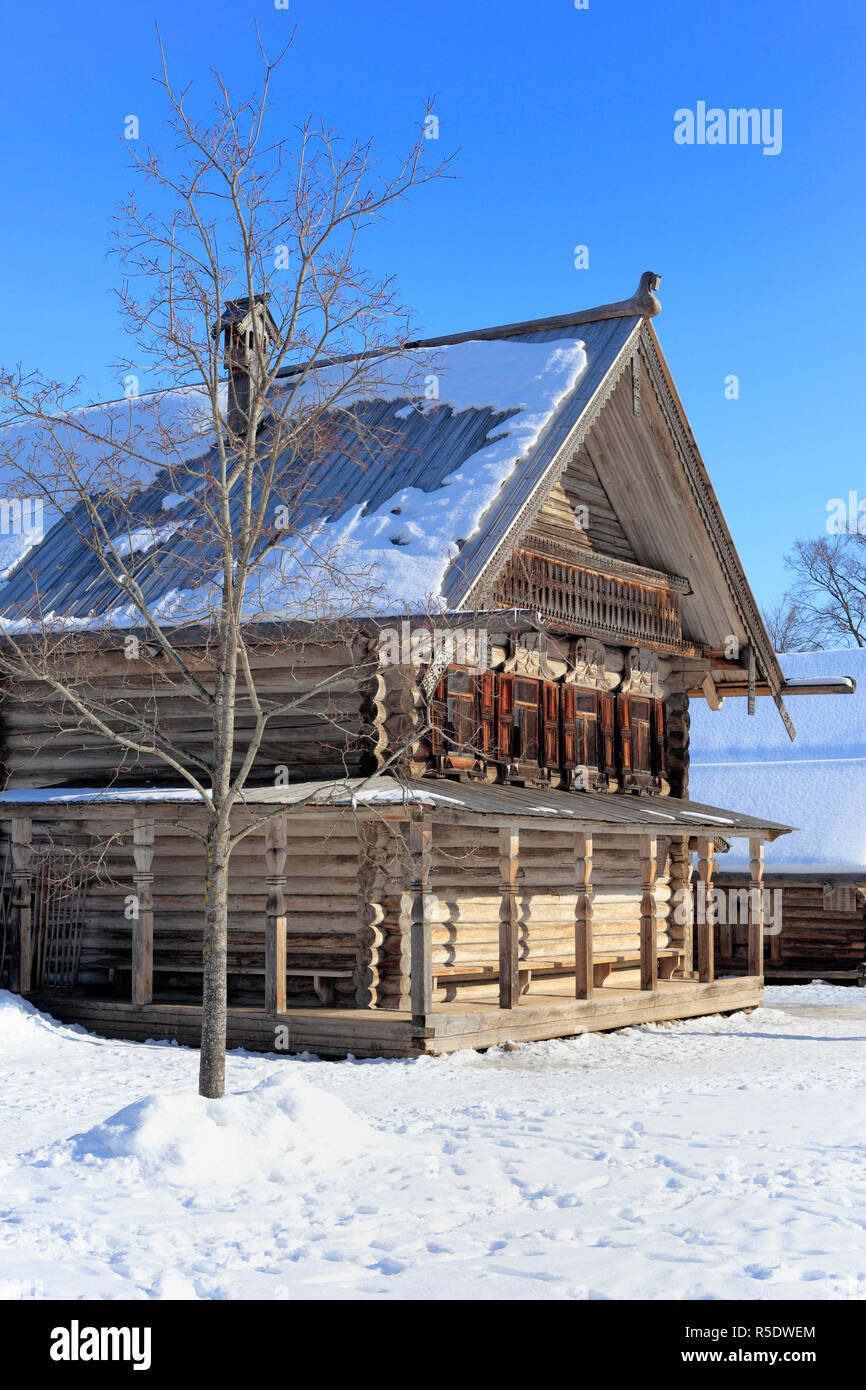 Traditionellen Holzhaus (1882), Museum der Holzarchitektur Vitoslavlicy, Weliki Nowgorod, Nowgorod, Russland Stockfoto