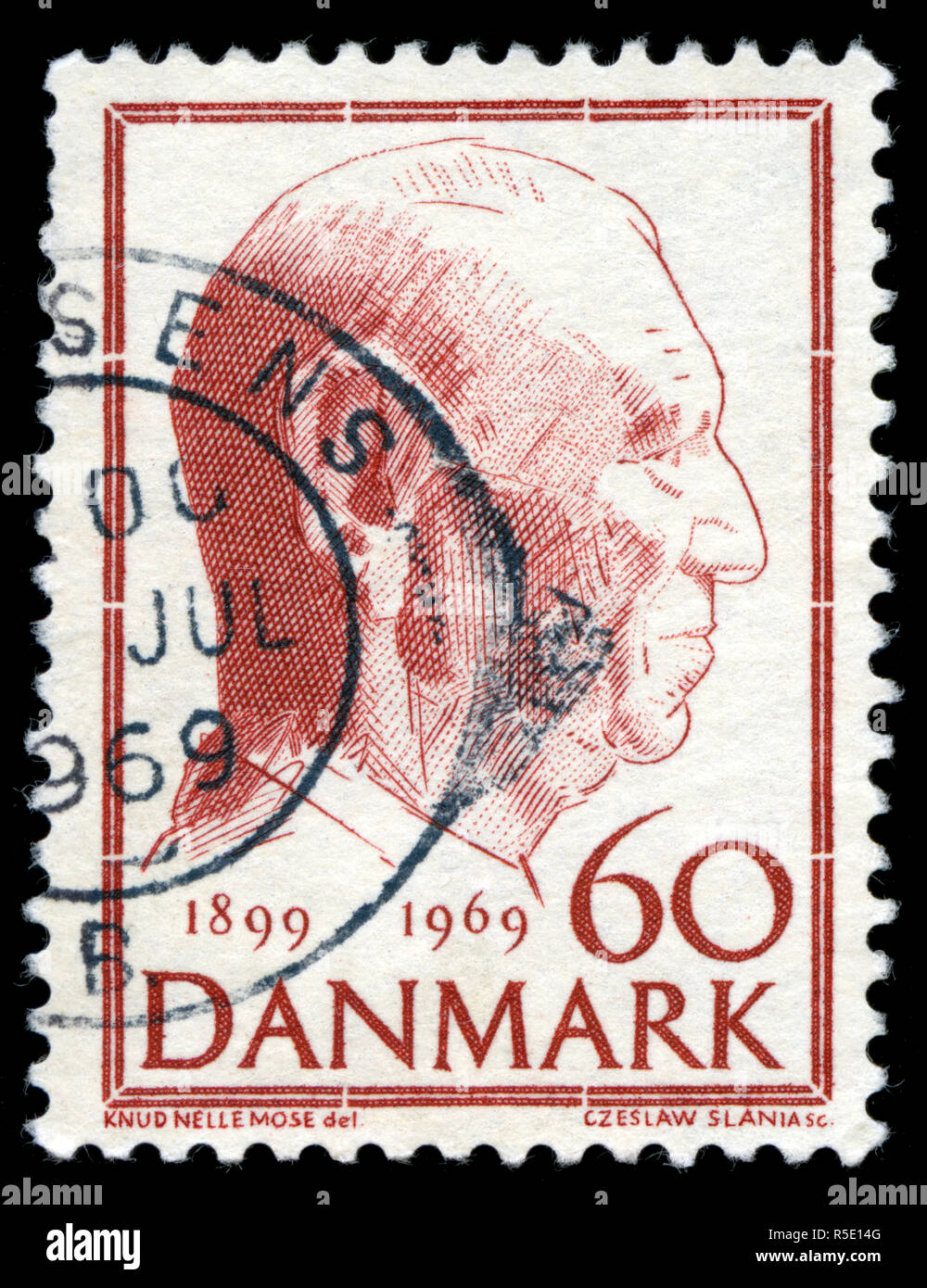 Briefmarke aus Dänemark in der König Frederik IX-Serie 1969 ausgestellt Stockfoto