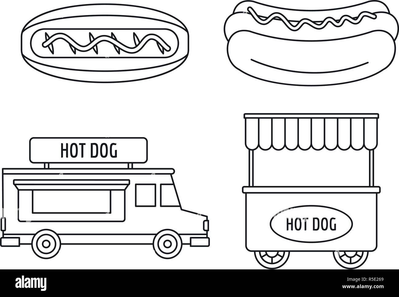 Hot Dog shop warenkorb Icon Set. Übersicht der Hot Dog shop warenkorb Vector Icons für Web Design auf weißem Hintergrund Stock Vektor