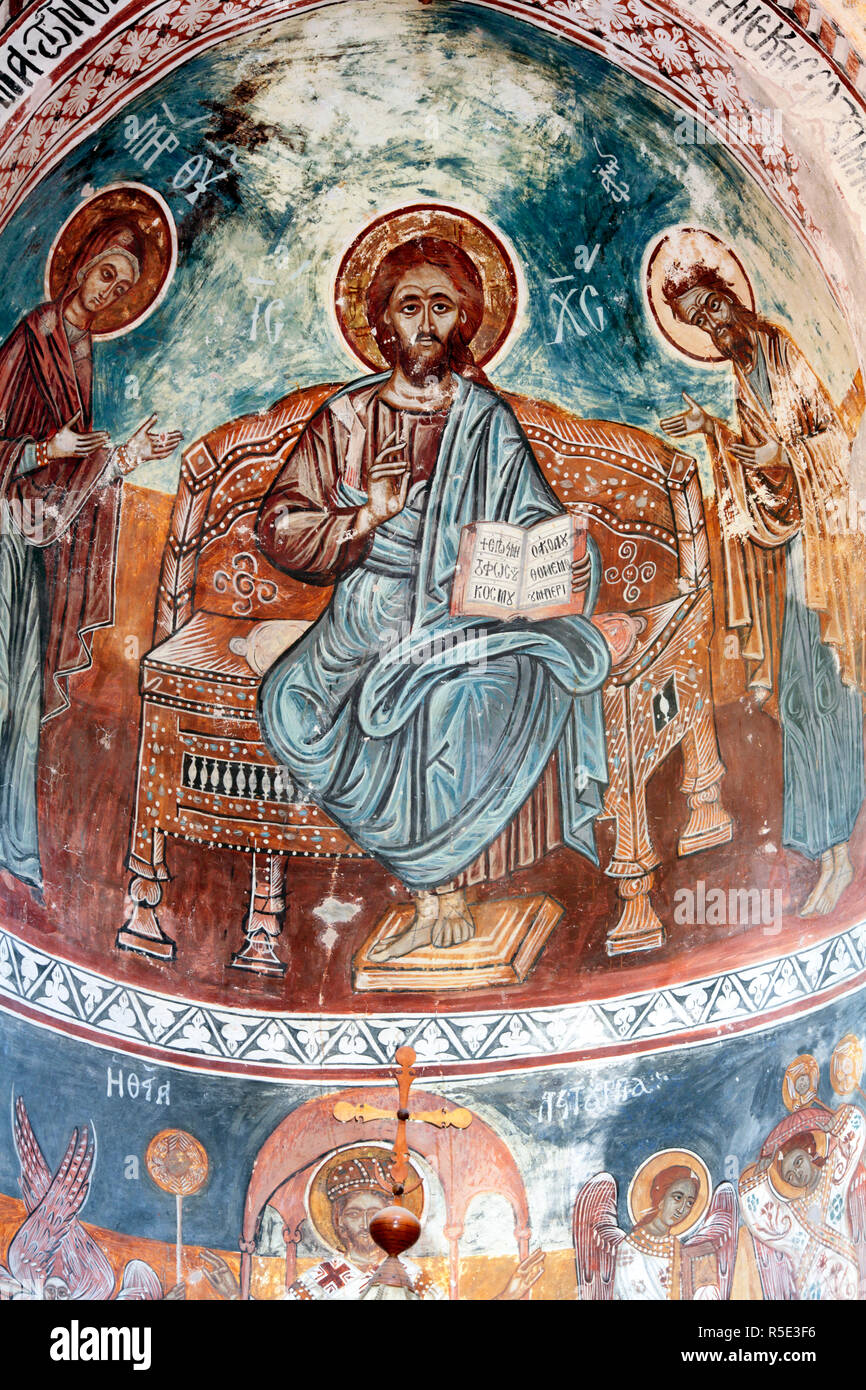 Wandmalerei, Nikortsminda Kathedrale, Nikortsminda, Racha, Georgia Stockfoto