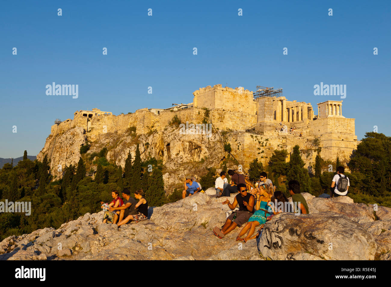 Areopag Rock & Akropolis, Asyrmatos Bezirk, Athen, Griechenland Stockfoto