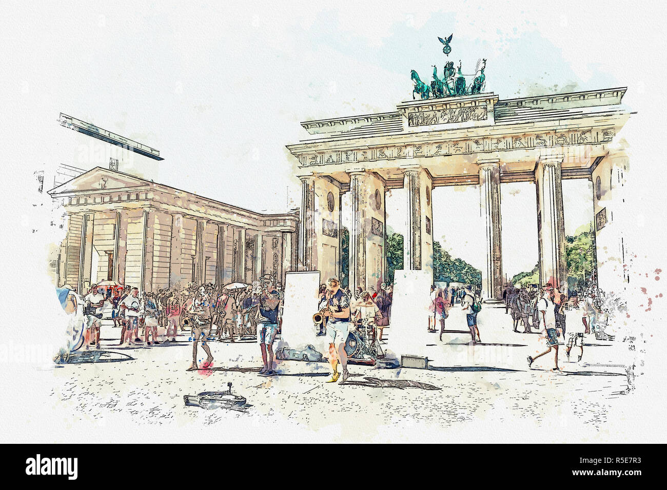 Ein Aquarell Skizze oder Abbildung Das Brandenburger Tor in Berlin