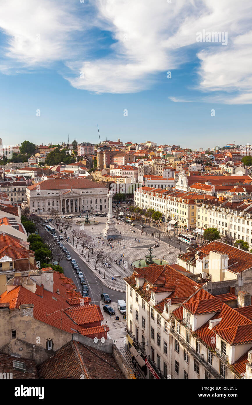 Blick über Rossio-Platz Praça Dom Pedro IV, Lissabon, Portugal Stockfoto