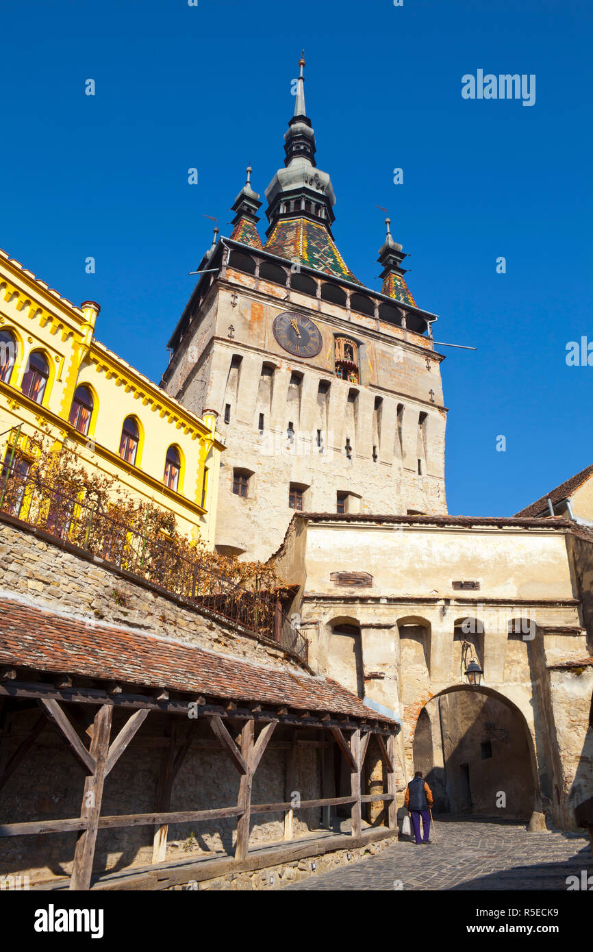 Clock Tower in der mittelalterlichen Altstadt, Schäßburg, Siebenbürgen, Rumänien Stockfoto