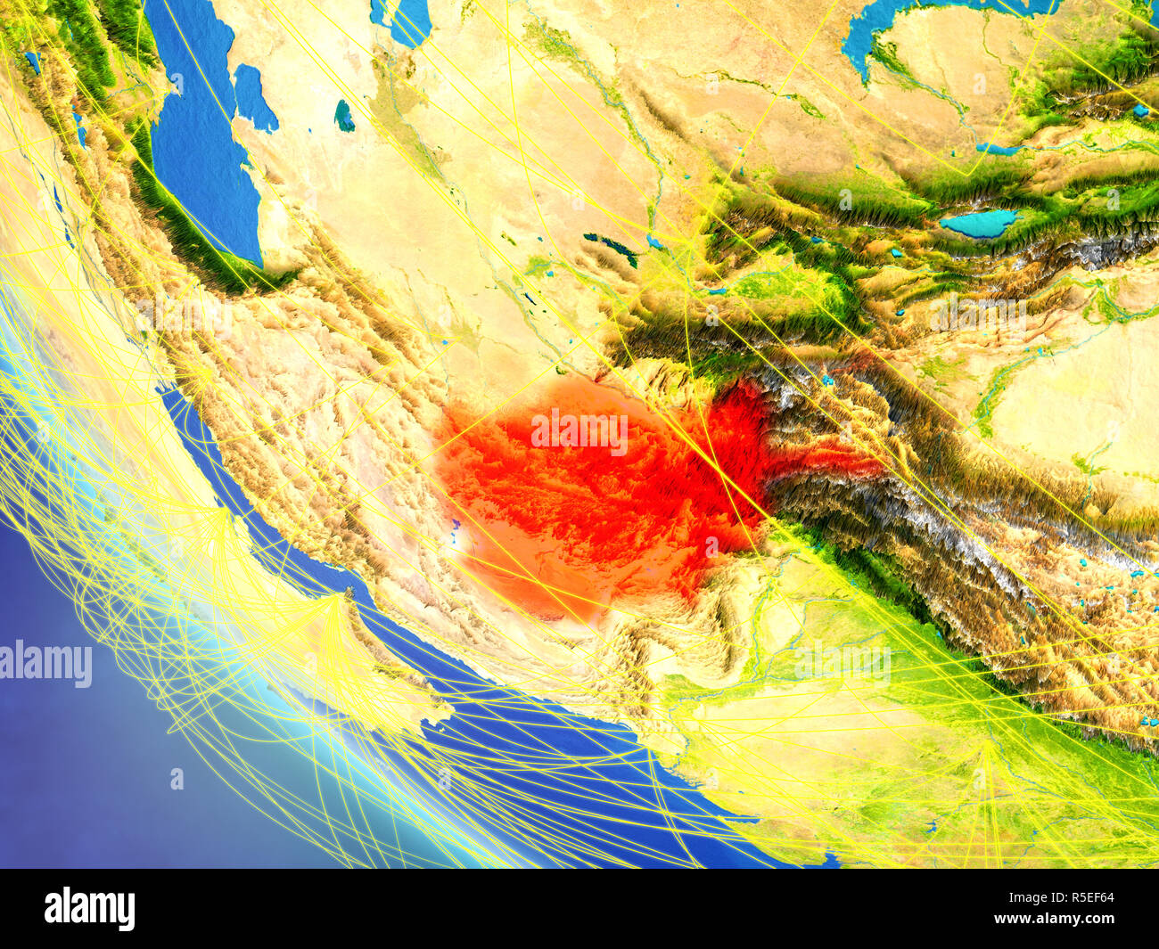 Afghanistan auf dem Planeten Erde aus dem Weltraum mit Netzwerk. Konzept der internationalen Kommunikation, Technik und Reisen. 3D-Darstellung. Elemente dieser Stockfoto