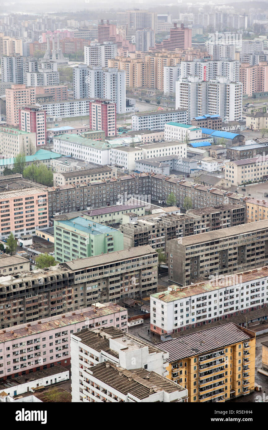 Demokratischen Völker Volksrepublik Korea (DVRK), Nordkorea, Pjöngjang, erhöhten Stadt skyline Stockfoto