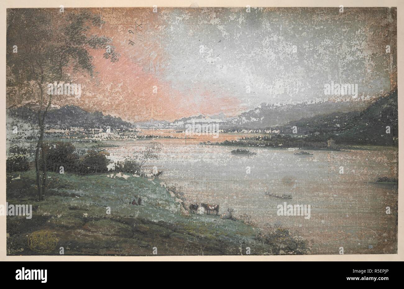 Eine farbige Blick über den See Windermere. . Eine farbige Anzeigen von Windermere See. Ca. 1660-1825. Frau 11 1/2 in. x 7 1/2 in.; 29 x 19 cm. Quelle: Karten K. Top. 43.16. k. Stockfoto