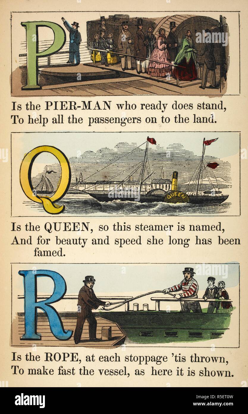 P ist für Pier - Mann. Q ist für die Königin. R ist für Seil. Dean's einem Boot Alphabet: ein Begleiter zum Alphabet. London: Dean & Sohn, [1855]. Quelle: C.194. b) 70. (1). Stockfoto