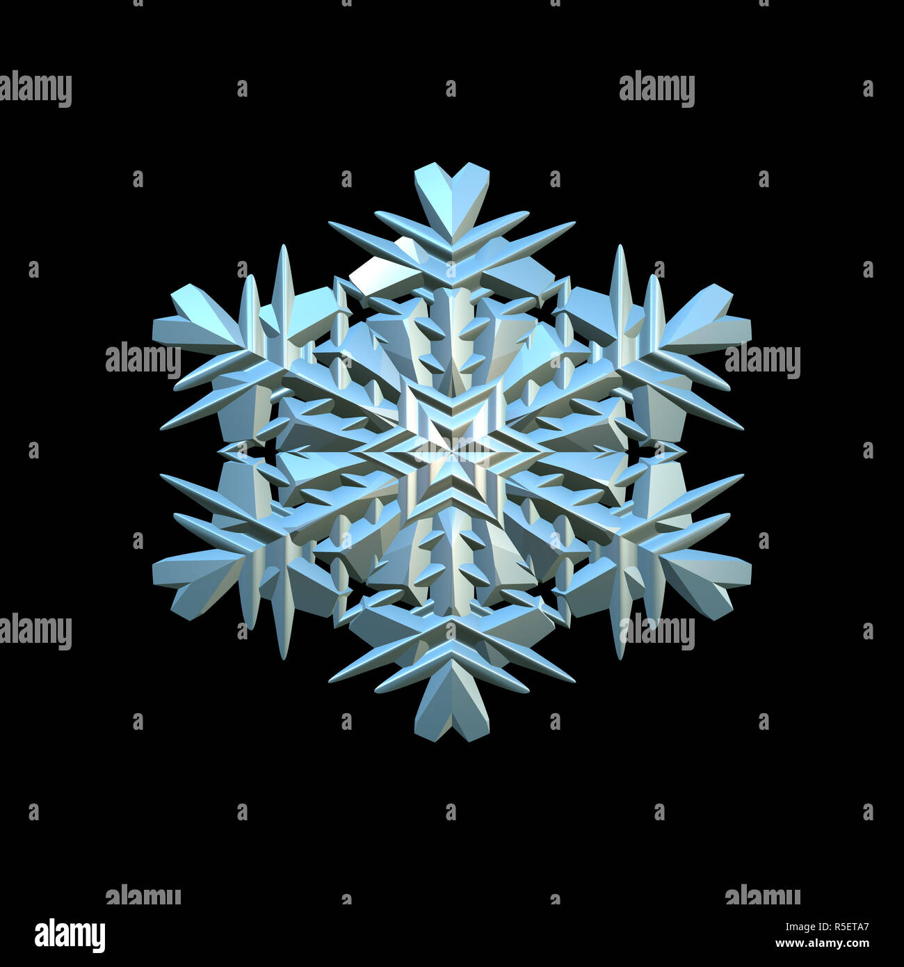 Snowflake 3d-Abbildung auf dem schwarzen Hintergrund isoliert Stockfoto