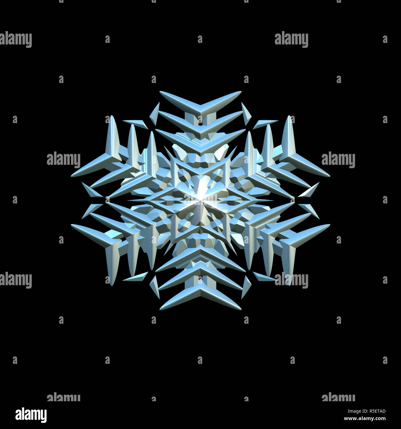 Snowflake 3d-Abbildung auf dem schwarzen Hintergrund isoliert Stockfoto