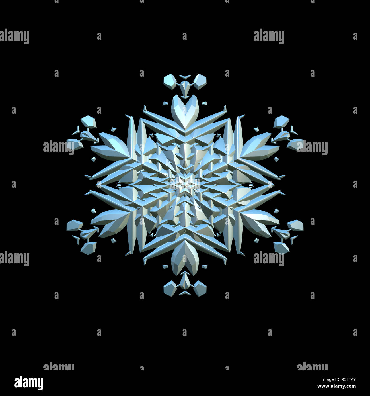 Snowflake 3d-Abbildung auf dem schwarzen Hintergrund isoliert Stockfoto
