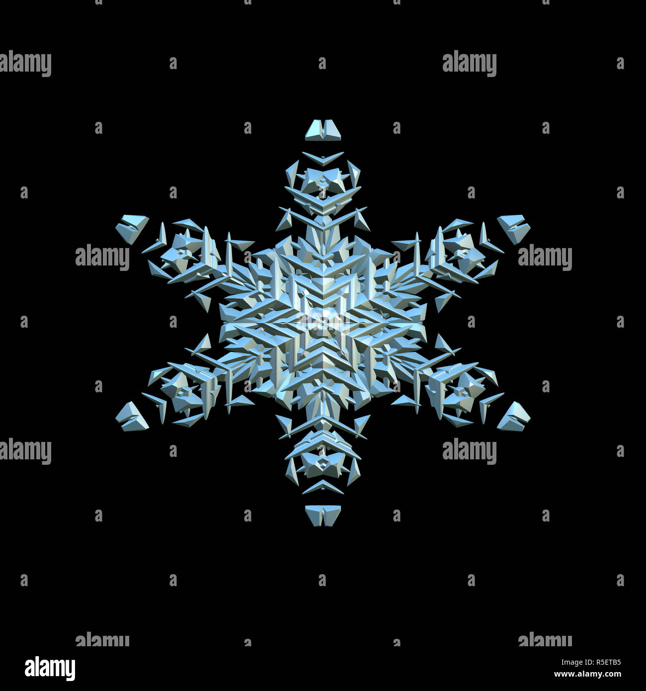 Snowflake 3d-Abbildung auf dem schwarzen Hintergrund isoliert Stockfoto