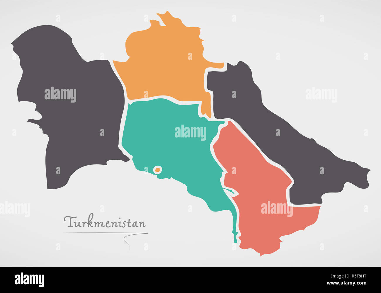 Turkmenistan-Karte mit Staaten und moderne Runde Formen Stockfoto