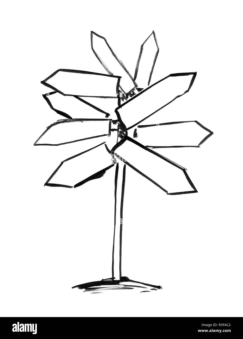 Schwarze Tinte Grunge Hand Zeichnung der Straße Pfeil zeigt auf vielen Richtungen Stockfoto