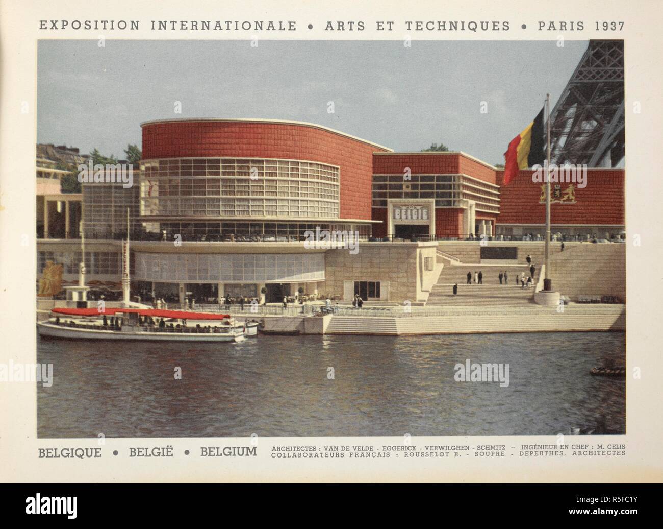 Der Pavillion für Belgien. Exposition Internationale des Arts et des Techniken appliqueÌs aÌ € la vie Moderne, Paris, 1937. Album officiel. [Paris: Exposition Internationale des Arts et Techniken], 1937. Die internationale Ausstellung zu Kunst und Technik im modernen Leben gewidmet) war vom 25. Mai bis 25. November 1937 in Paris, Frankreich, statt. Quelle: L. 49/2203 Platte 3. Sprache: Französisch. Stockfoto