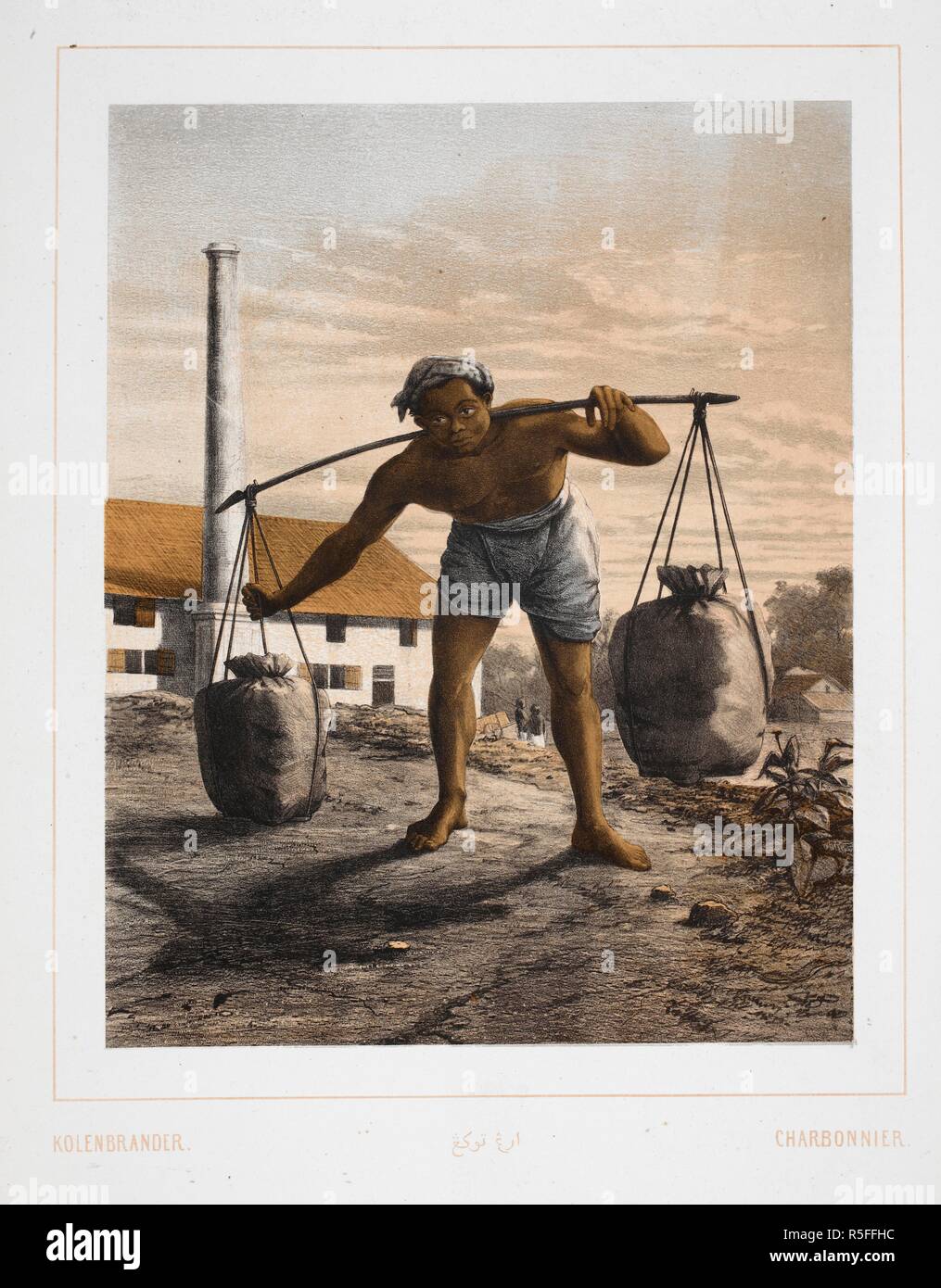 Ein Köhler. Ein Eingeborener von Indonesien. . Nederlandsch Oost-Indischen Typen. Arten Neerlandais Indiens. ... S'Gravenhage, 1854-56. Farbe Abbildung. Quelle: 1781 C.23, Platte 44. Sprache: Holländisch. Thema: Pers, A. Van. Stockfoto