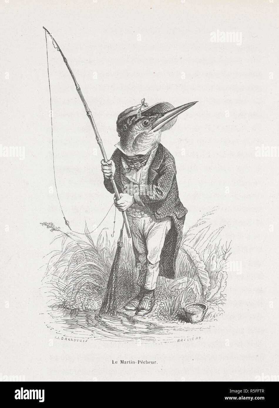 Le martin pecheur. Anthropomorphe Bild der Eisvogel. Peines de cÅ"ur d'une chatte Anglaise.-Guide-aÌ 'ne aÌ € l'usage des animaux qui veulent parvenir aux Honneurs. - Voyage d'un Lion d'Afrique aÌ € Paris. - Les Amours de deux beÌ'tes. In: Stahl (S. J.) pseud. SceÌ € nes de la vie priveÌe des animaux... EÌtudes de mÅ" Urs contemporaines publieÌes sous la Direction de M. P. J. Stahl, avec la collaboration de Messieurs de Balzac, L. in der Baude, etc. 1842. 1842. Quelle: 1457 k. 1. Platte gegenüberliegenden Seite 111. Autor: Balzac, HonorÃ© de. GRANDVILLE. Stockfoto