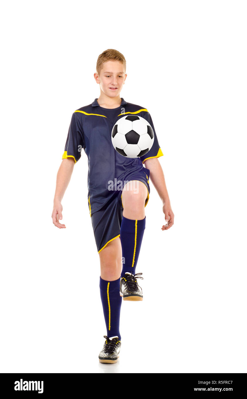Soccer Player auf weißem Hintergrund Stockfoto