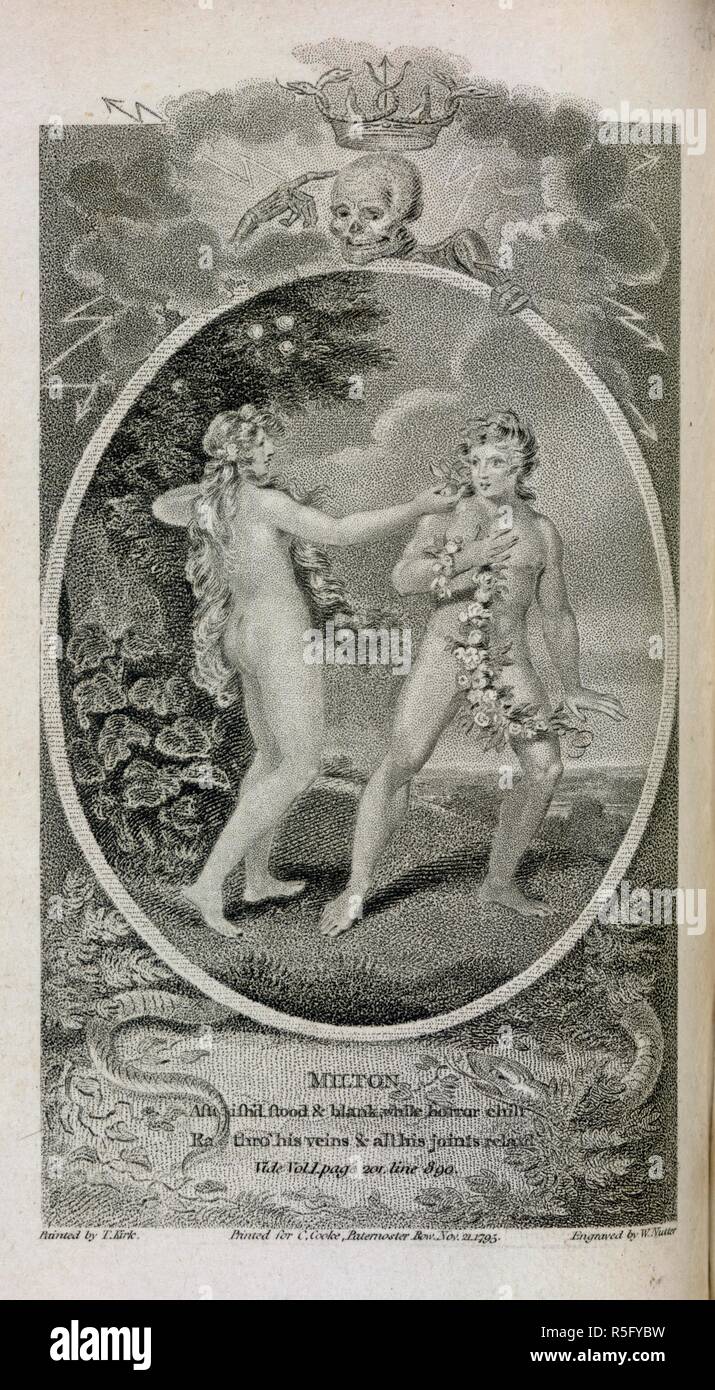 Adam und Eva. Die poetische Werke von John Milton aus. C. Cooke: London, [1796]. Quelle: 11613.h. 1/36, gegenüber fB1 r. Sprache: Englisch. Stockfoto