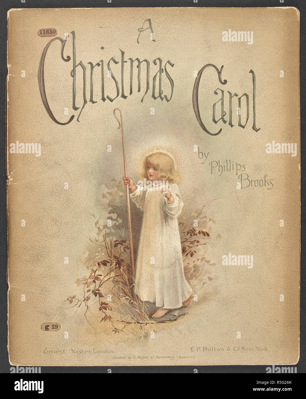 Illustrierte Titelseite zeigt ein Kind, mit einem Heiligenschein, Holding ist ein hirtenstab. A Christmas Carol. [Mit Illustrationen.]. New York Ernest Nister London; Nürnberg gedruckt: E. S. Dutton & Co., [1890]. Quelle: 11650 b. 29 Titel Seite. Autor: Brooks, Phillips. Stockfoto