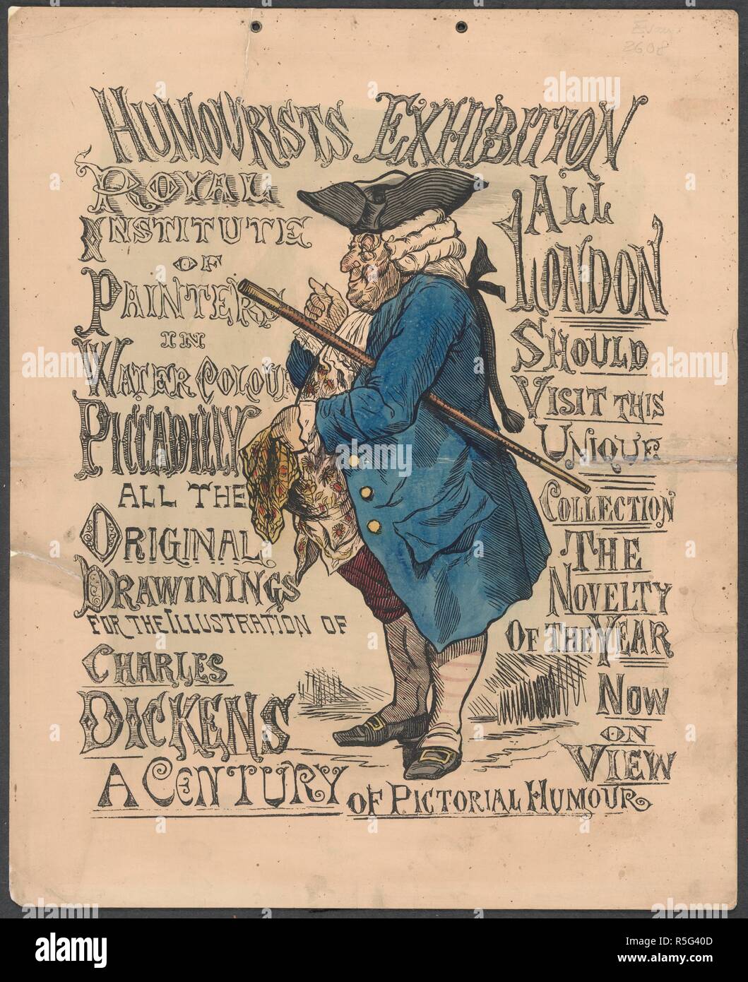 Humoristen Ausstellung. Eine Sammlung von Broschüren, Handzettel, und miscella. London, C. 1890. Ein Plakat für ein 'Humoristen Ausstellung "am Königlichen Institut für Maler und Aquarelle, Piccadilly gehalten zu werden. Bild aus einer Sammlung von Broschüren, Handzettel und sonstige Drucksachen im Zusammenhang mit viktorianischen Unterhaltung und Alltag. Ursprünglich veröffentlicht in London produziert, C. 1890. . Quelle: EVAN. 2608,. Sprache: Englisch. Stockfoto