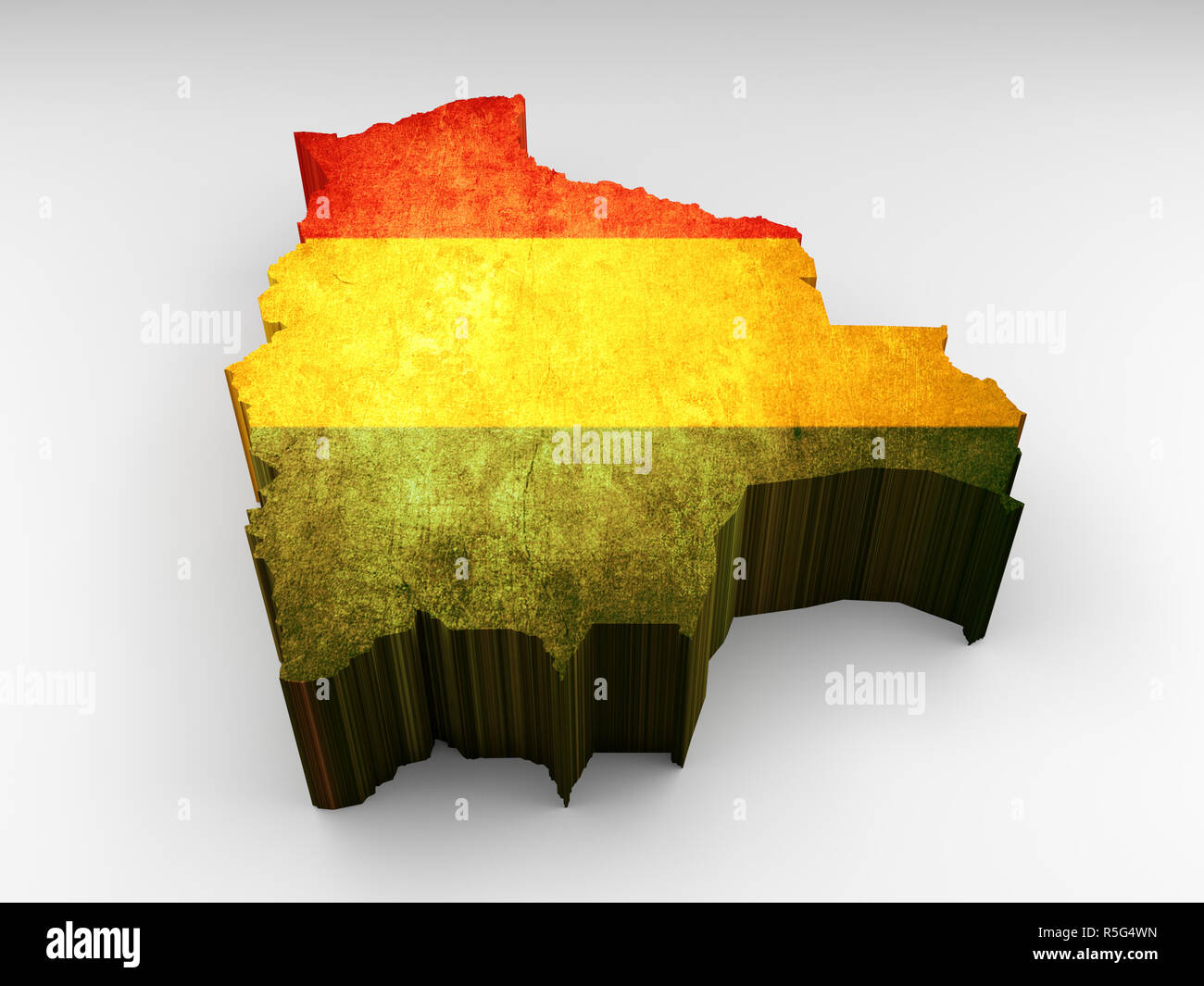 Bolivien texturierte 3d Karte mit bolivianischen Flagge auf weißem Hintergrund Stockfoto