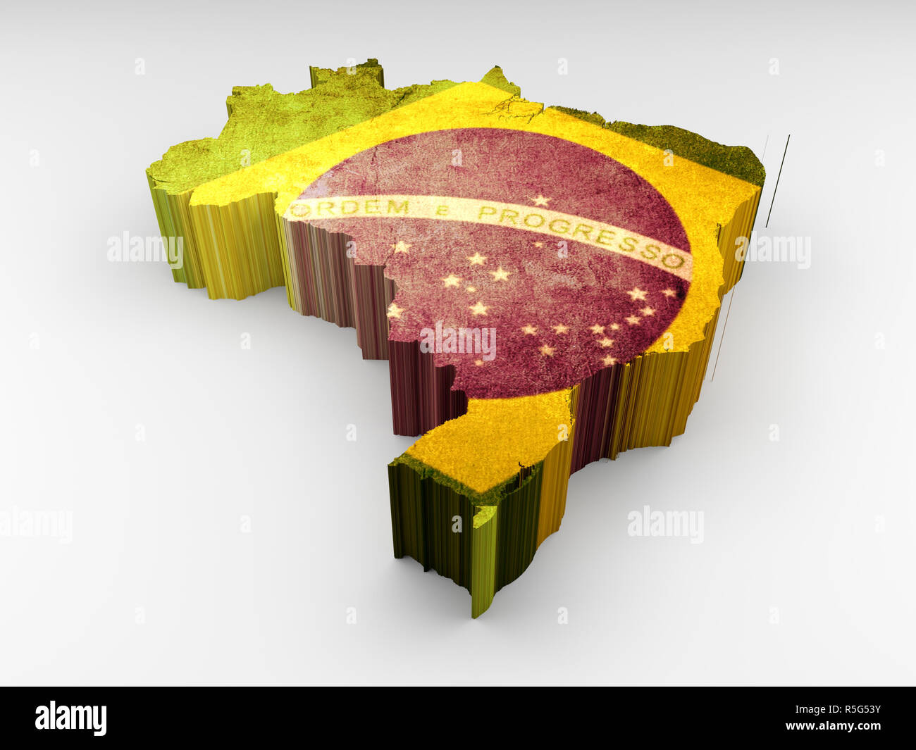 3D-Textur Brasilien Karte mit einem brasilianischen Flagge auf weißem Hintergrund Stockfoto