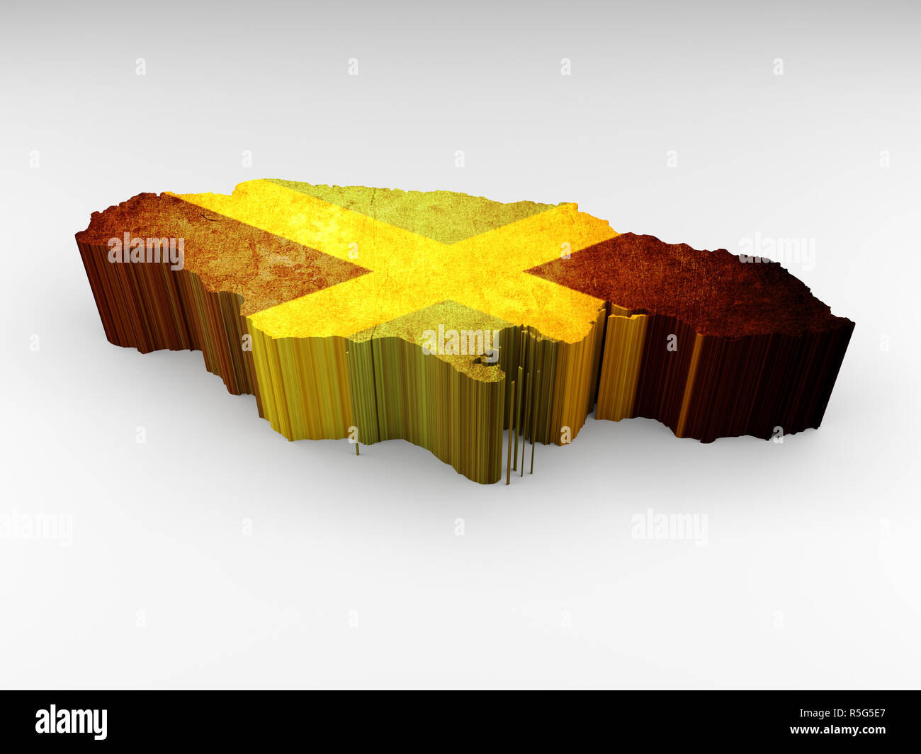 3D-Textur Jamaika Karte mit einem jamaikanischen Flagge auf weißem Hintergrund Stockfoto