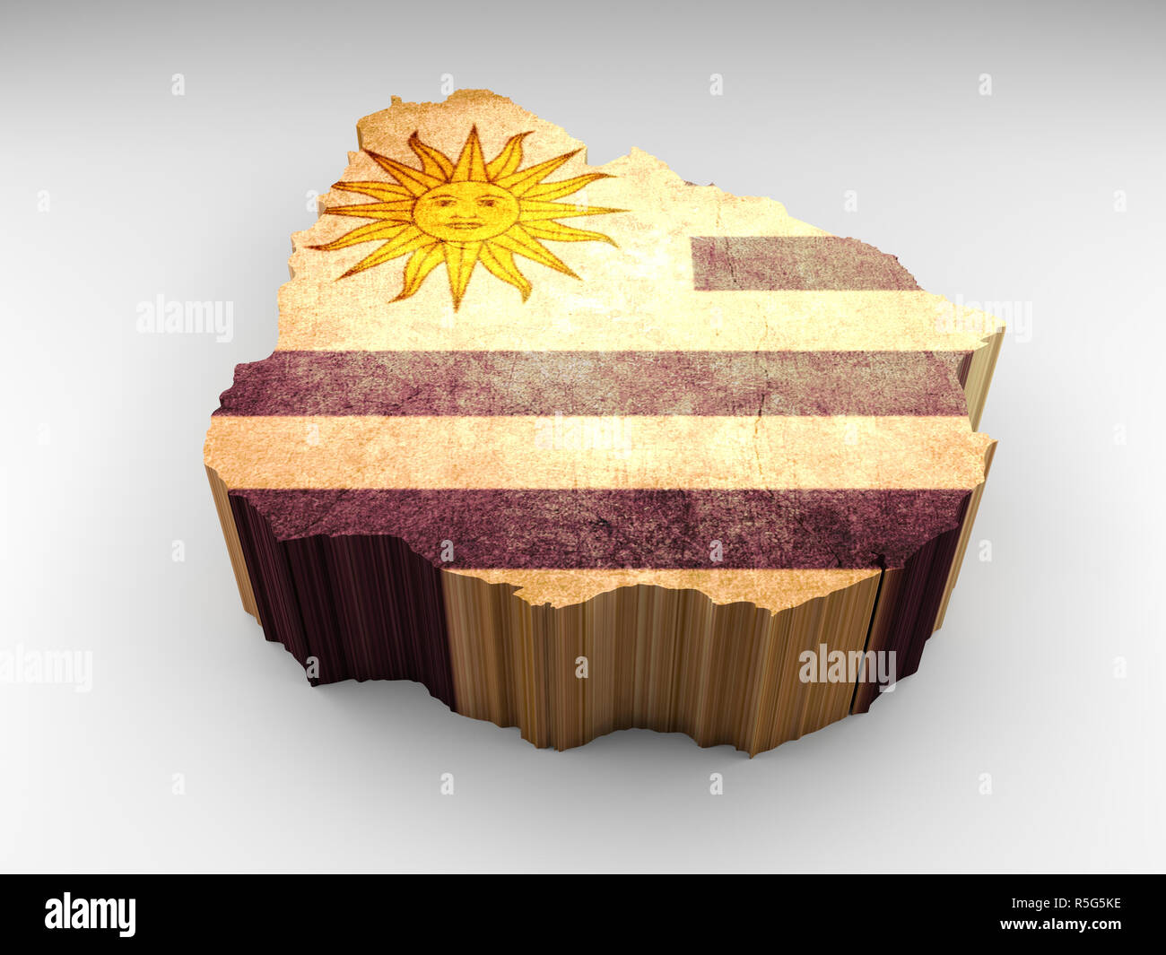 Uruguay texturierte 3d Karte mit Uruguayische Fahne auf weißem Hintergrund Stockfoto