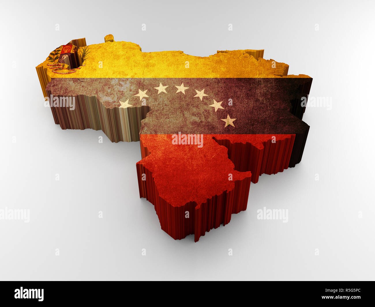 Carte du Venezuela 3d texturée avec un Drapeau venezuelien sur fond blanc Stockfoto