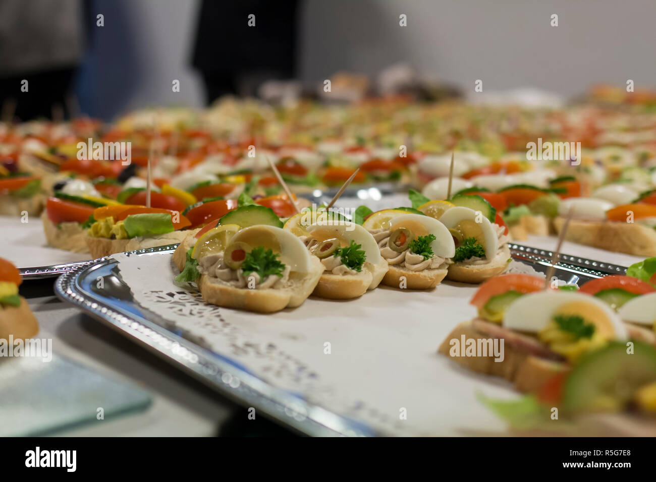 Nahaufnahme der Club Sandwiches zu einem Corporate Event Stockfoto