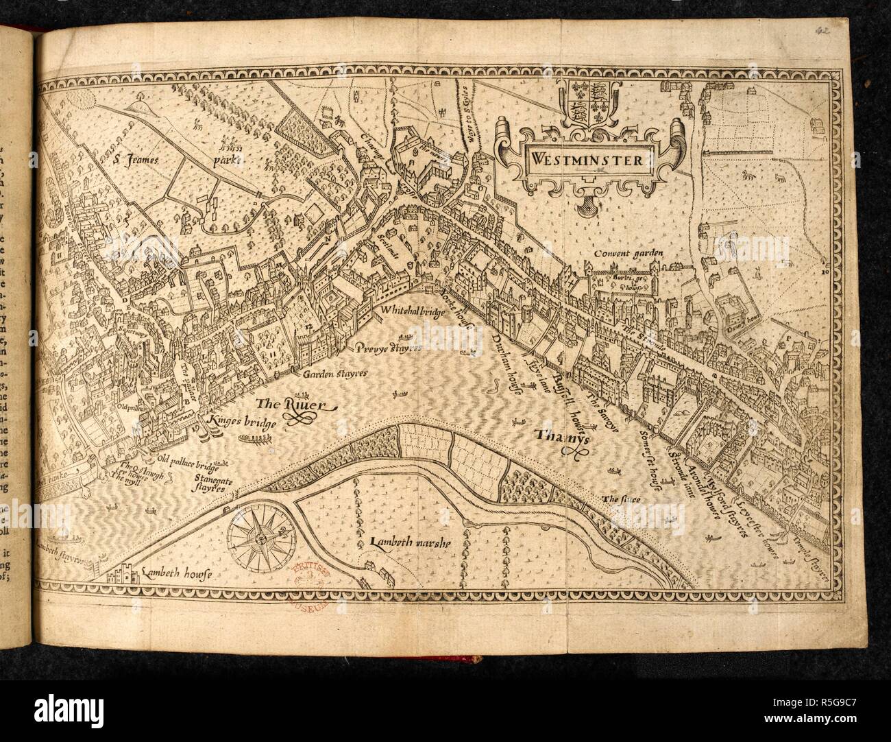 Eine Karte von Westminster. Westminster. [ Von John Norden]. [London], 1593. Quelle: Karten C.7. b) 23. (1.), gegenüberliegenden Seite 42. Sprache: Englisch. Stockfoto