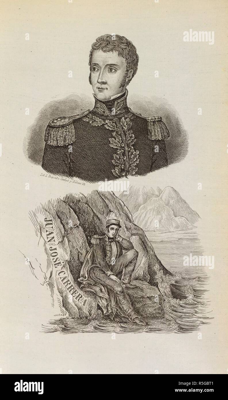 Juan JosÃ© Carrera. El Ostracismo de los Carreras, los Jenerales J. M. Santiago, 1857. Juan JosÃ© Carrera (1782-1818). Soldat. Porträt. Bild von El Ostracismo de los Carreras, los Jenerales J. M., ich J.J., ich el Colonel L. Carrera. Episodio de la Independencia de Sud-America. Ursprünglich veröffentlicht in Santiago, 1857 produziert. . Quelle:9781. d.3, 163. Stockfoto