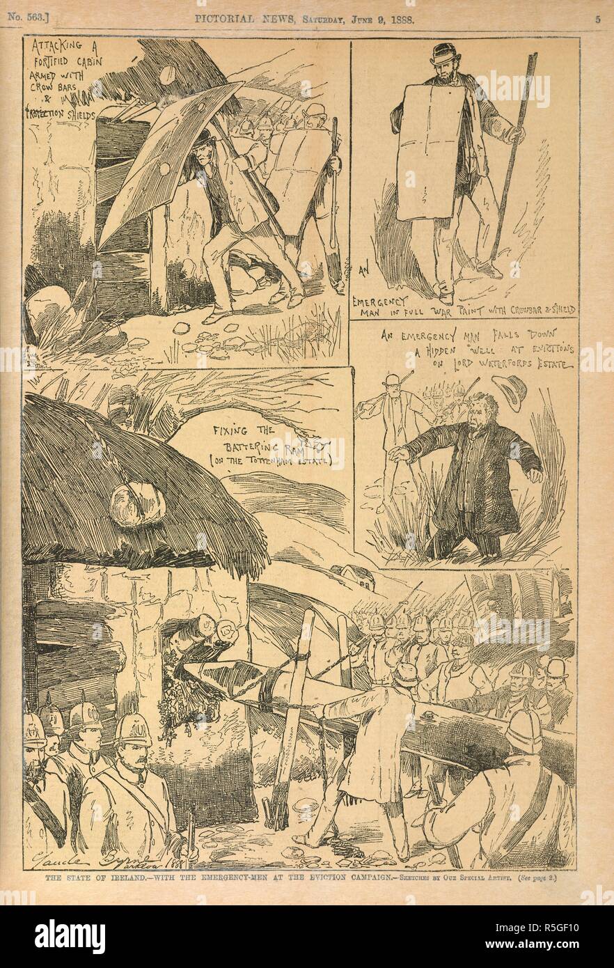 Die räumung Kampagne. "Der Staat Irland - mit der Not-Männer an die Vertreibung Kampagne. die Skizzen von unseren speziellen Künstler". Der Penny bildliche Nachrichten und Familie Geschichte Papier. London, 09.06.1888. Quelle: colindale. Stockfoto